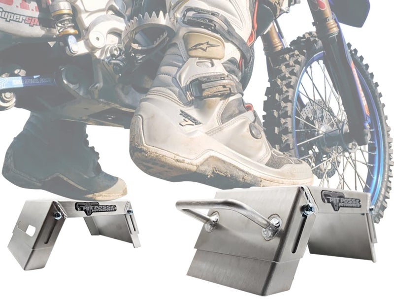 Pit Posse PP2739 Mini Moto Starting Block Aid Pair for Youth Riders - Made in USA - MX Offroad Motorcycle Step Block Risers - Adjustable 3-9"- Grated for Muddy Boots - Motorsport Foot Stool (Silver) - Image 4